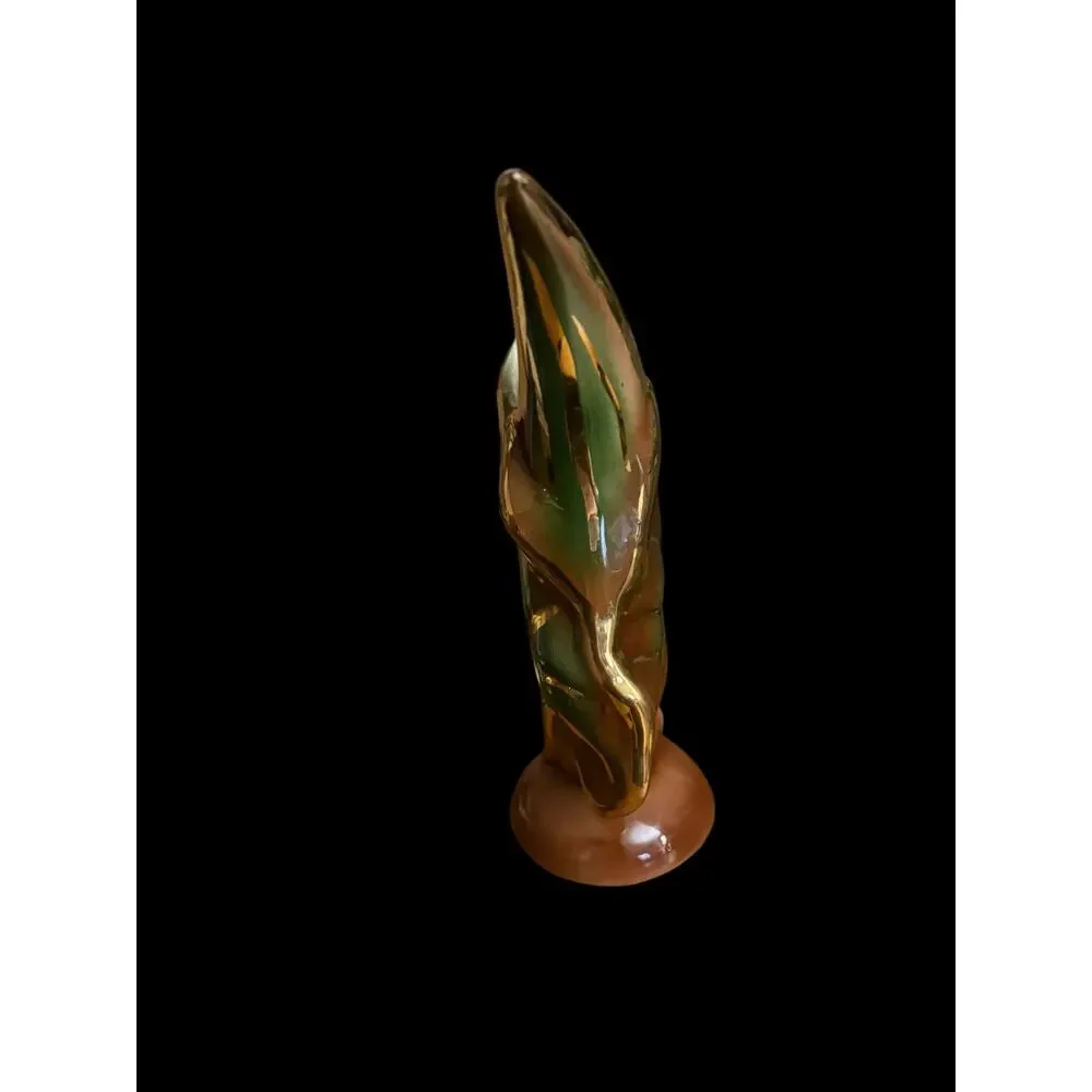 Vintage 1950s Schafer Pottery Vase 23K Gold Accents Banana Leaf 7” Tall